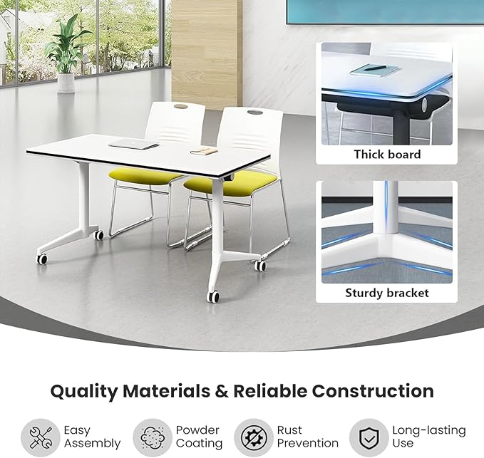 Conference Table Folding Conference Table, Modern Conference Room Table White Meeting Table Flip Top Large Mobile Training Tables, Mobile Training Seminar Tables for Office Classroom (4pack 47.2in)