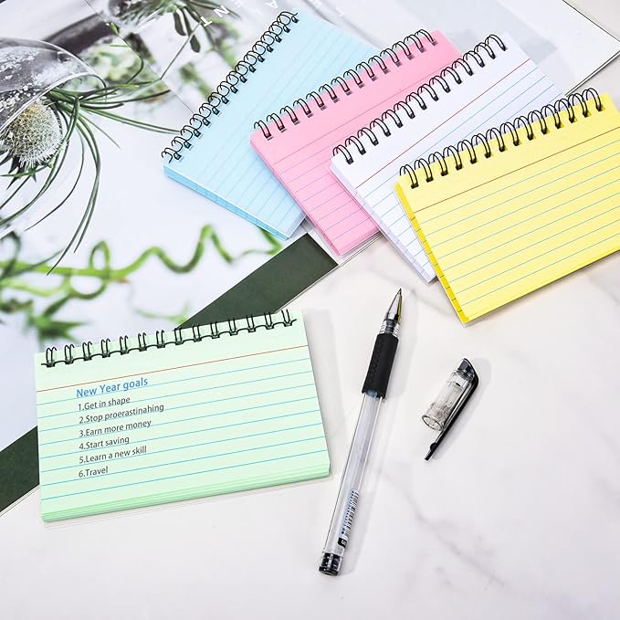 FRIUSATE Index Cards with Ring, 3x5 Inches Spiral Flashcards, Colored Ruled Notecards Index Cards Flash Cards with Ring for Studying Nursing School Office Taking to Do List(250 Sheets)