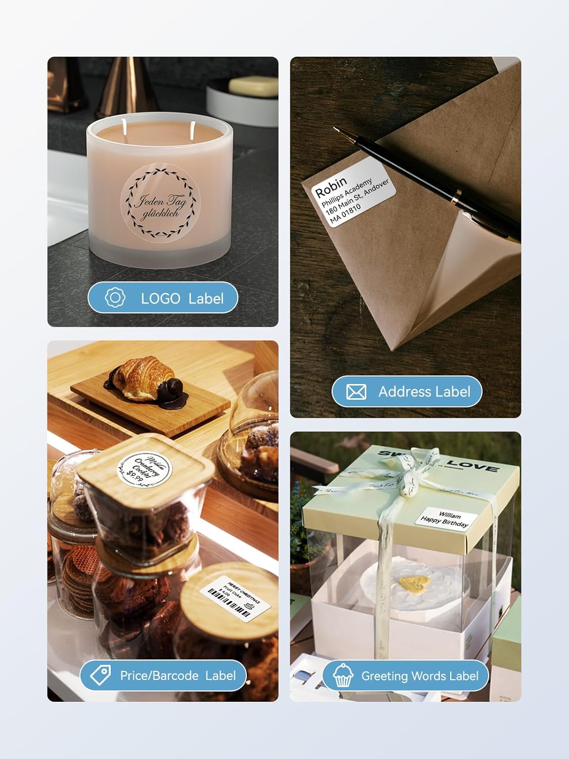 NIIMBOT B1 Label Maker, Bluetooth Portable Thermal Printer Machine with Large Waterproof Tape and Multiple Templates for Small Business,Office,Home,School, 2 Inch (Blue, 1 Printer+3 Roll Label)