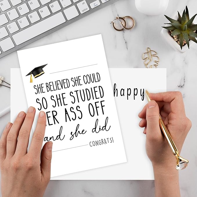 Funny Graduation Card for Her, Unique College Graduation Card for Daughter Granddaughter Niece, Sweet Congrats Graduation Card for Bestie Sister Friend, She Did It Card