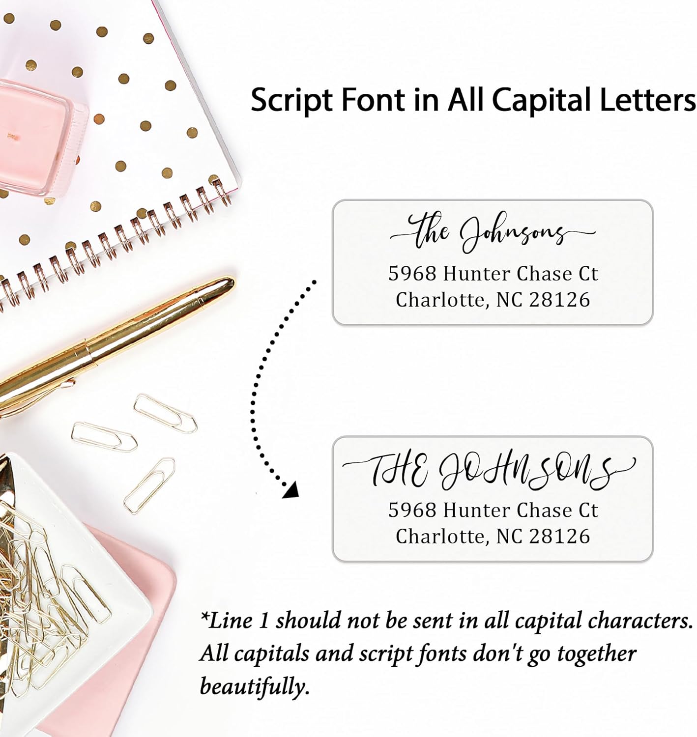 Personalized Return Address Labels Simple - Set of 240 Elegant Custom Mailing Labels for Envelopes, Self Adhesive Flat Sheet Rectangle Personalized Name Stickers (Clear)