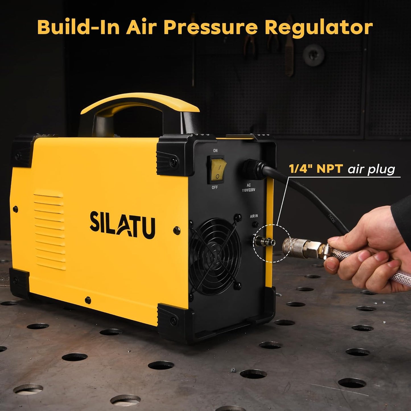 SILATU 55Amps Plasma Cutter, Large LED Display, Non-Touch Pilot Arc, Air Sensor Technology, 110/220V Dual Voltage IGBT Inverter Plasma Cutter Machine, 1/2'' Clean Cutting Thickness for Beginners DIY