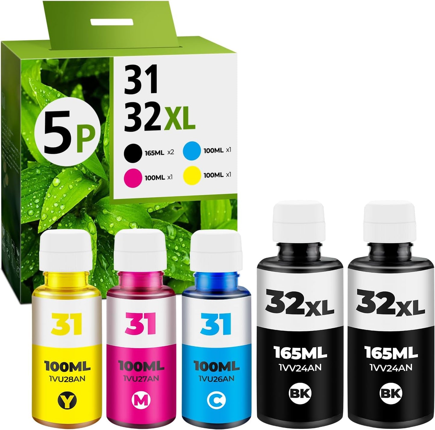 31 Ink 32XL Black Ink Bottle Set for Smart Tank Ink 7602 5101 651 5000 5103 6001 7301 7001 Compatible with HP 31 32XL Ink Bottle Set for Smart Tank 5101 5000 7602 7301 7001 5102 7002 7006 551 Printers