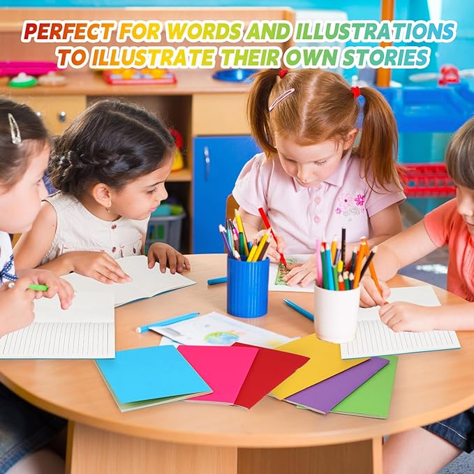Gueevin 90 Pcs Blank Books for Kids to Write Stories Bulk Composition Notebooks Colorful Soft Cover Notebooks for Drawing Ruled Lined Journals Sketching Kindergarten Easter Gift (Classic Colors)