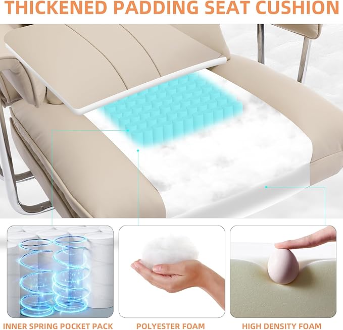 Big and Tall Office Chair 500lbs Wide Seat Executive Office Desk Chair High-Back Office Task Chair, Ergonomic Lumbar Support Computer Office Chairs for Heavy People(Beige)