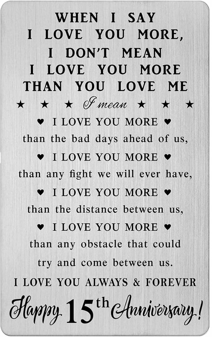 CPLJW 15 Year Anniversary Card Gifts for Him Her, Steel Gifts for Men for 15th Anniversary, 15 Wedding Anniversary Wallet Card Gifts