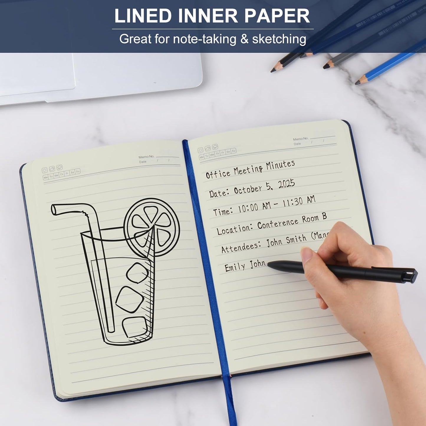 ZCZN 6 Pack Lined Journal Notebooks, 192 Pages A5 Hardcover Leather Journals for Work,Writing,School & Travel, College Ruled Journaling Notebooks for Notes Taking,Diary Notepad (Blue*6)