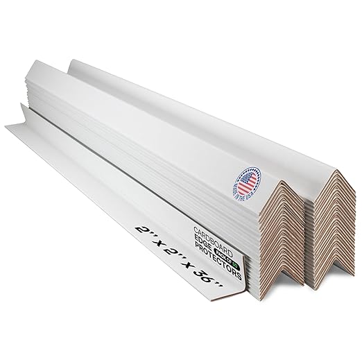 IDL Packaging Cardboard Edge Protector 2" X 2" X 36", Pack of 50 - White Kraft Cardboard Corner Protectors for Shipping - V-Board Reinforced Pallet Edge Protector - Eliminates Shifting of Packaging