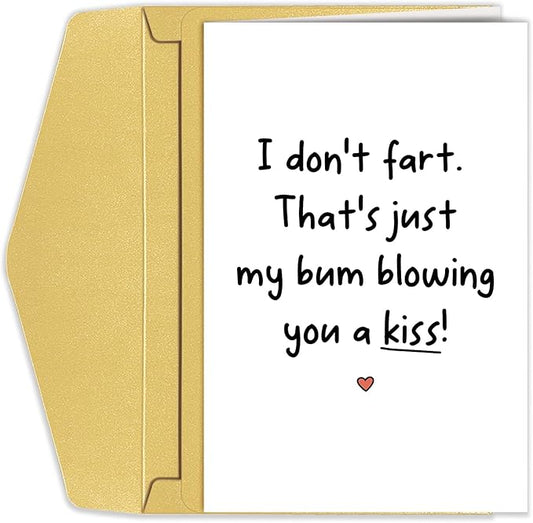 Funny Fart Anniversary Card, Humor Birthday Card for Husband Wife, Valentines Card for Him Her, My Bum Blowing You A Kiss