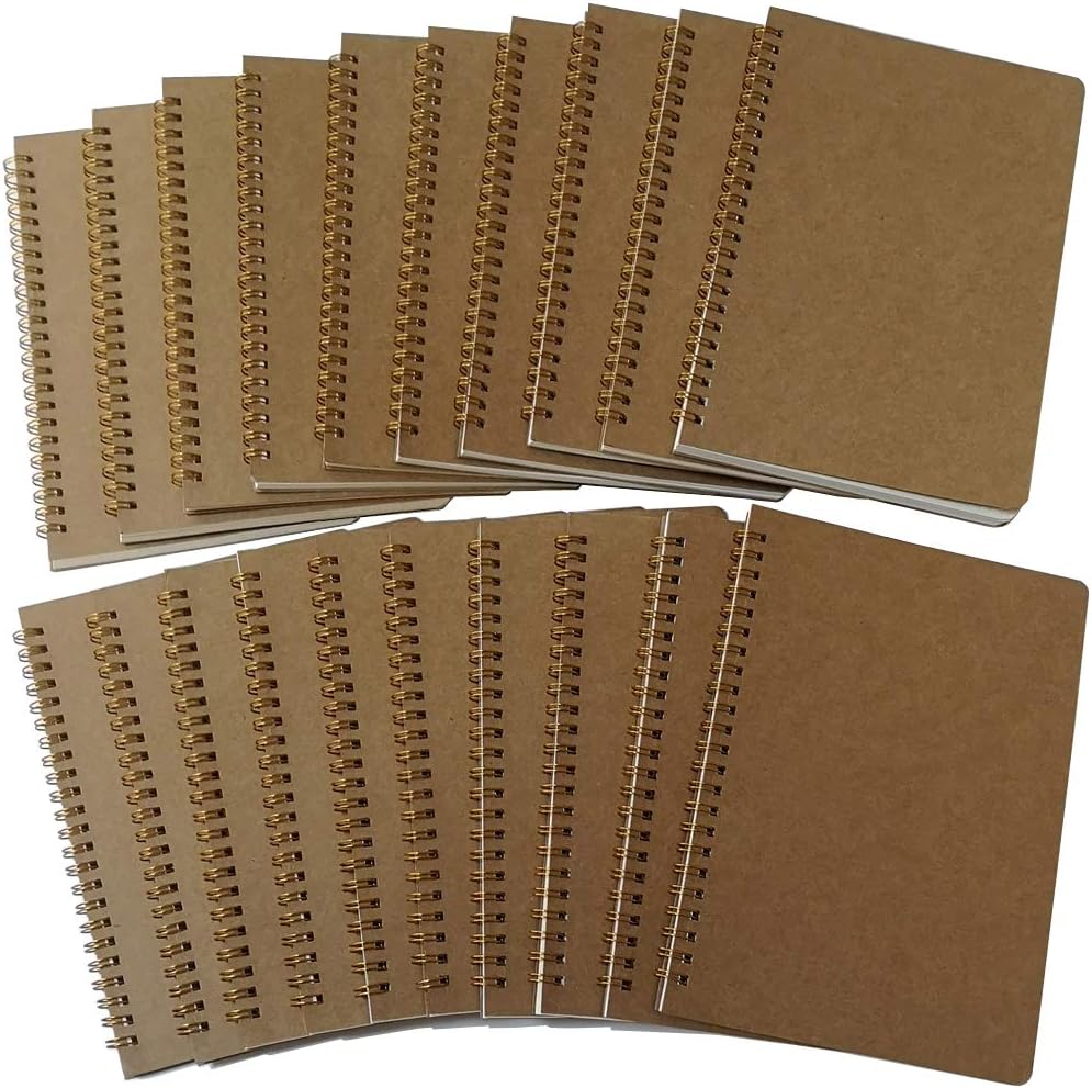 YUREE Spiral Notebook A5/Softcover Spiral Journal, Square Grid Pages, 50 Sheets (100 Pages), 8.45" x 5.8", Brown, 20 Pack