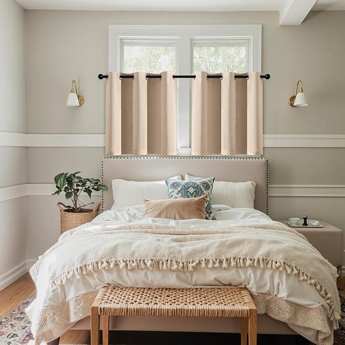 MIULEE Short Curtains for Windows - Beige Blackout Half Window Curtains Thermal Insulated Privacy Drapes for Kitchen Bedroom Bathroom Grommet Top Small Basement Tiers W40 x L36 Inch 2 Panels