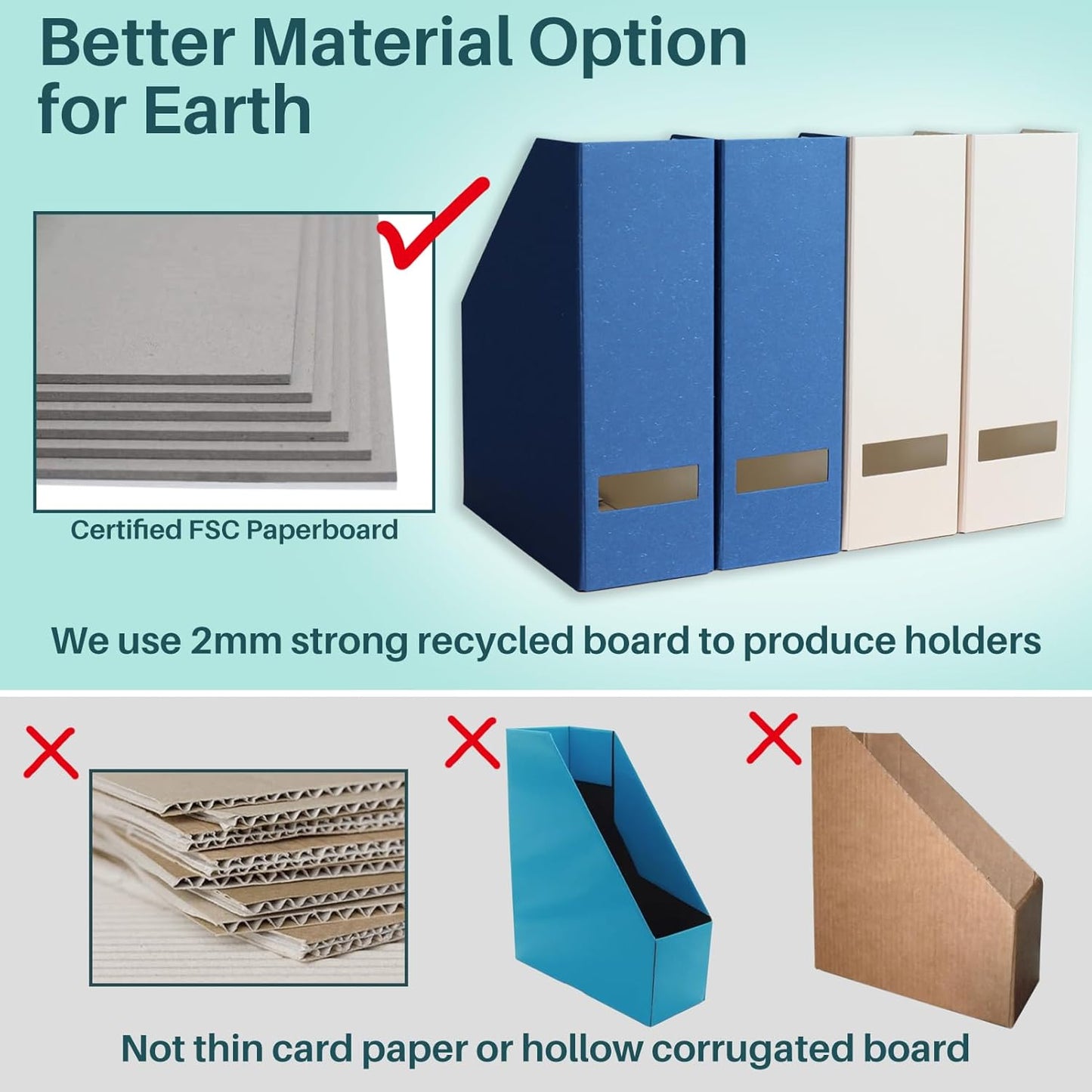 Magazine Holder - File Holder and Desk Organizer, Cardboard Book Organizer and Storage Box for Documents, Magazine Holder Rack for Office, Home and Classroom (Classic Blue, 6-Pack)