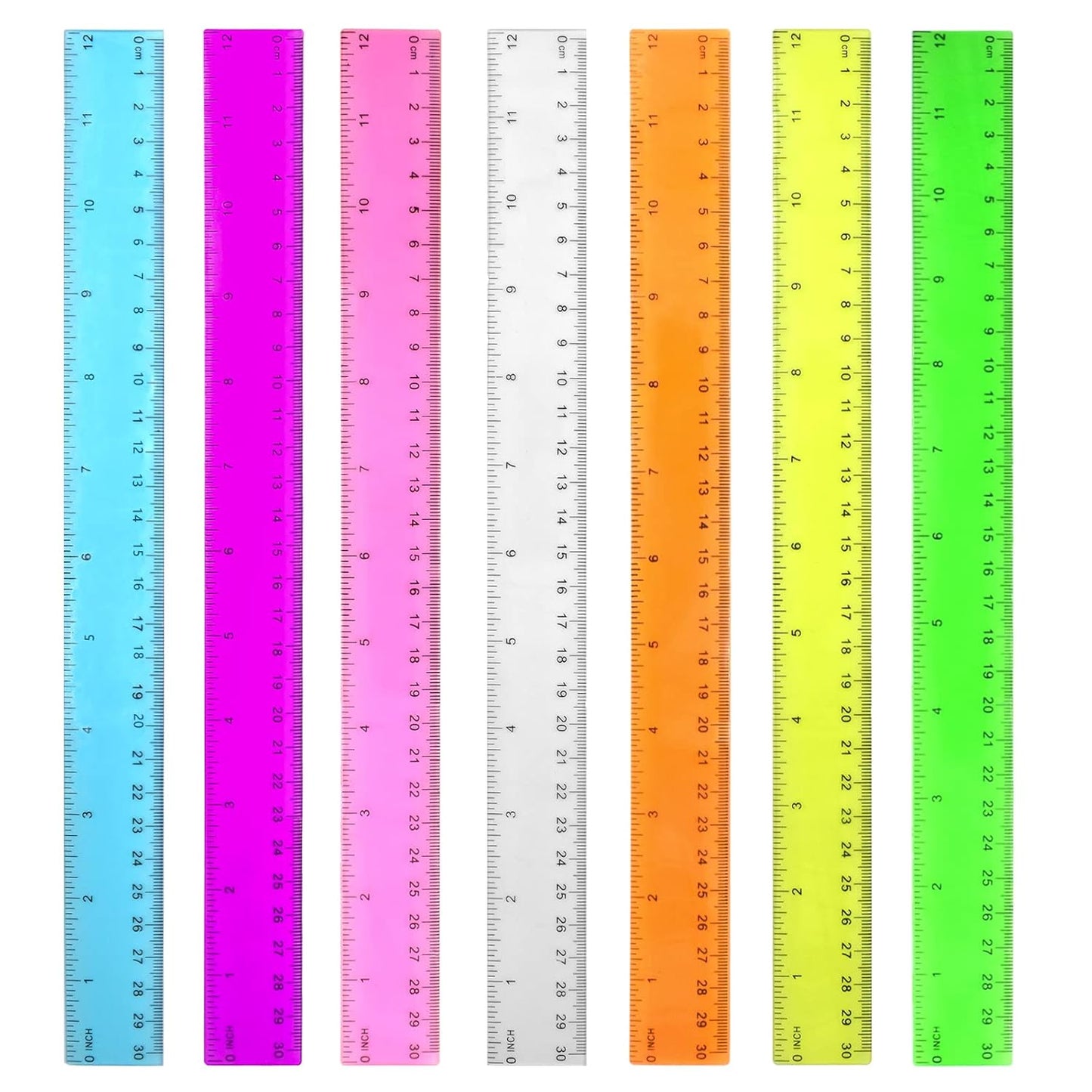 Color Transparent Ruler Plastic Rulers - Ruler 12 inch, Kids Ruler for School, Ruler with Centimeters, Millimeter and Inches, Assorted Colors, Clear Rulers, 7 Pack School Rulers