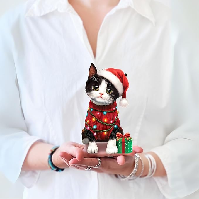 Freshcut Paper Pop Up Cards, Mini Christmas Puppy & Kitten, 6 Inch Mini Sized 3D Pet Gifts, Popup Greeting Card, Christmas Card, Paper Cat & Dog Cards, Blank Notecard & Envelope