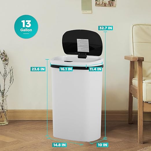 PayLessHere 13 Gallon Trash Can Kitchen Trash Can Automatic Garbage Can with Lid Touch Free High-Capacity Motion Sensor for Kitchen Bedroom Bathroom Office Wateproof Trash Bin (3, White)