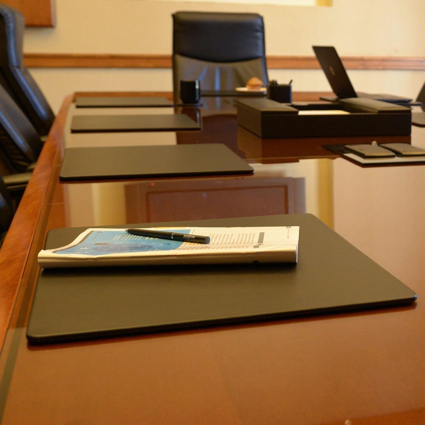 Dacasso Black Leatherette 20" x 16" Luxury Conference Table Pad - Desk Blotter for Writing - Boardroom Organization & Executive Desk Decor