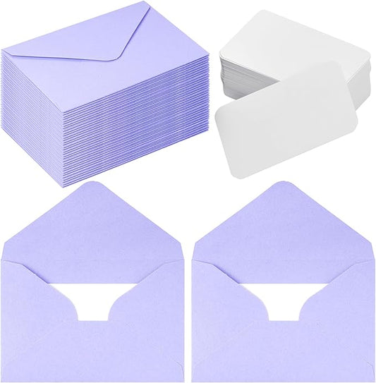 jiebor 100 Sets Small Envelopes with Small Blank Gift Business Card Wedding Invitation Pocket Envelopes for Graduations Wedding Shower Holiday 4.37 x 2.91 Inch Purple