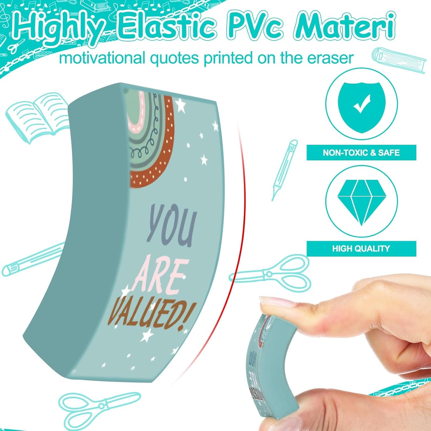 200 Pcs Back to School Inspirational Erasers Bulk Gifts Boho Everyone is Welcome Classroom Decor Fun Rainbow Motivational Pencil Erasers for Classroom Office Teacher Artists Prize Reward