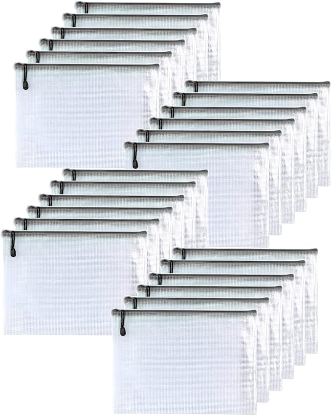 Oaimyy-24PCS-8 x 10" inches-Mesh Zipper Pouch, Plastic Zip File Folders Puzzle Bags for Organizing,for Office Supplies,Travel,Home Storage-Black