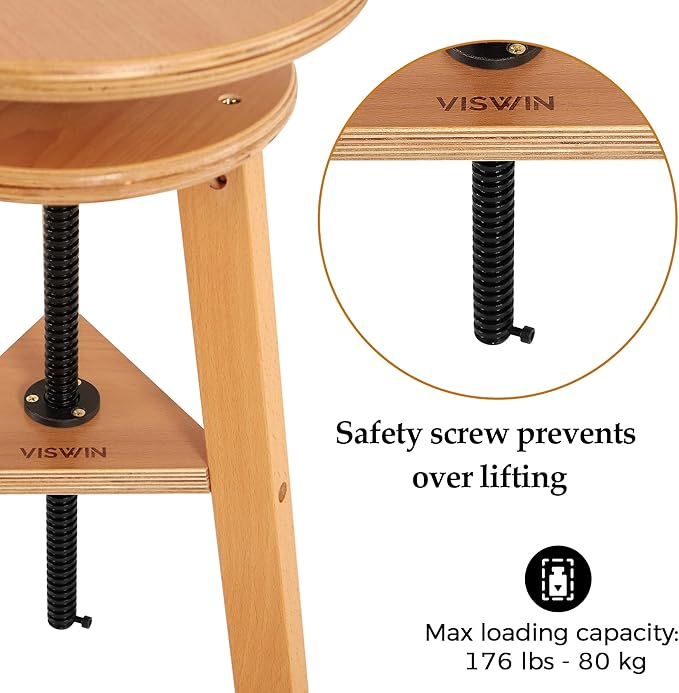 VISWIN 19"-26" H Wooden Adjustable Height Stool, Beech Wood Artist Stool for Drafting, Painting Stool for Artists, Adults, Wood Chair for ArtStudio, Bar, Kitchen, Home Use, Office