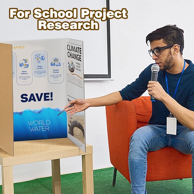 8 PCS Trifold Poster Board- Large 40" x 28" Tri Fold Display Board Hard & Thick White Presentation Cardboard for Science Fair, School Projects, and Business Presentations Supply