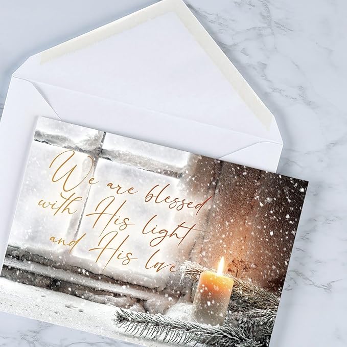 Current Let Your Heart Be Light Personalized Christmas Greeting Cards Set - Set of 18 Large 5 x 7-Inch Folded Cards, Themed Religious Holiday Card Value Pack, Envelopes Included