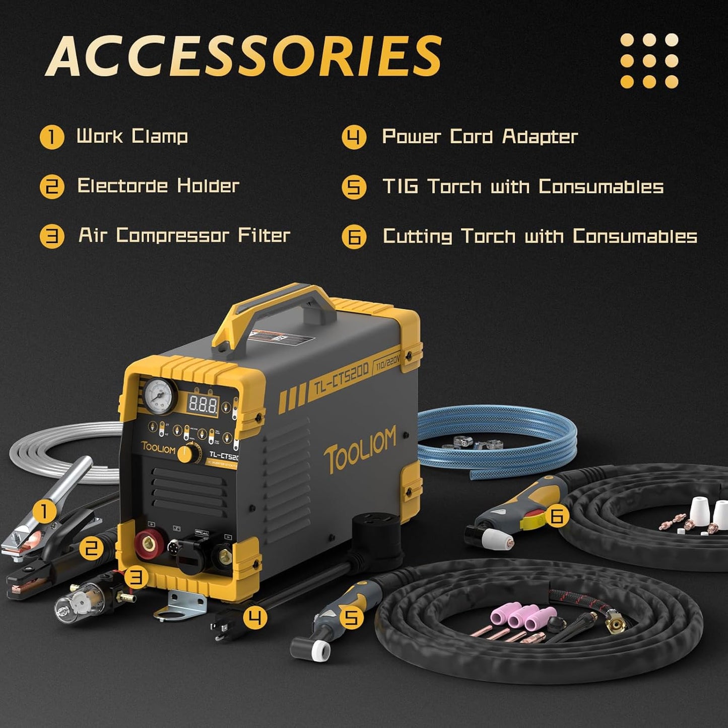 TOOLIOM 3 in 1 Cut/TIG/Stick Welder 50A Air Plasma Cutter 200A TIG and 200A Stick Welder Portable Welding Machine Dual Voltage 110&220V