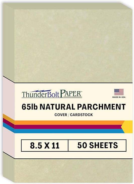 50 Natural Parchment 65lb Cover Paper Sheets 8.5X11 Inches Cardstock Weight Colored Sheets 8.5" X 11" (8.5X11 Inches) Standard Letter|Flyer Size - Printable Old Parchment Semblance