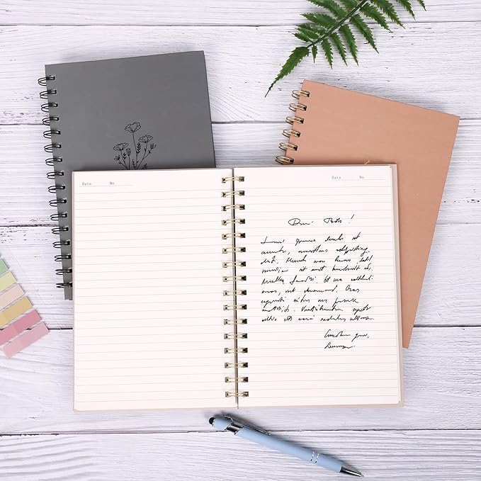 LABUK Aesthetic Spiral Notebook for Women, 3 Pack A5 Cute College Ruled Journals Notebook with Back Pocket, Suitable for School, Office, Home and Beyond