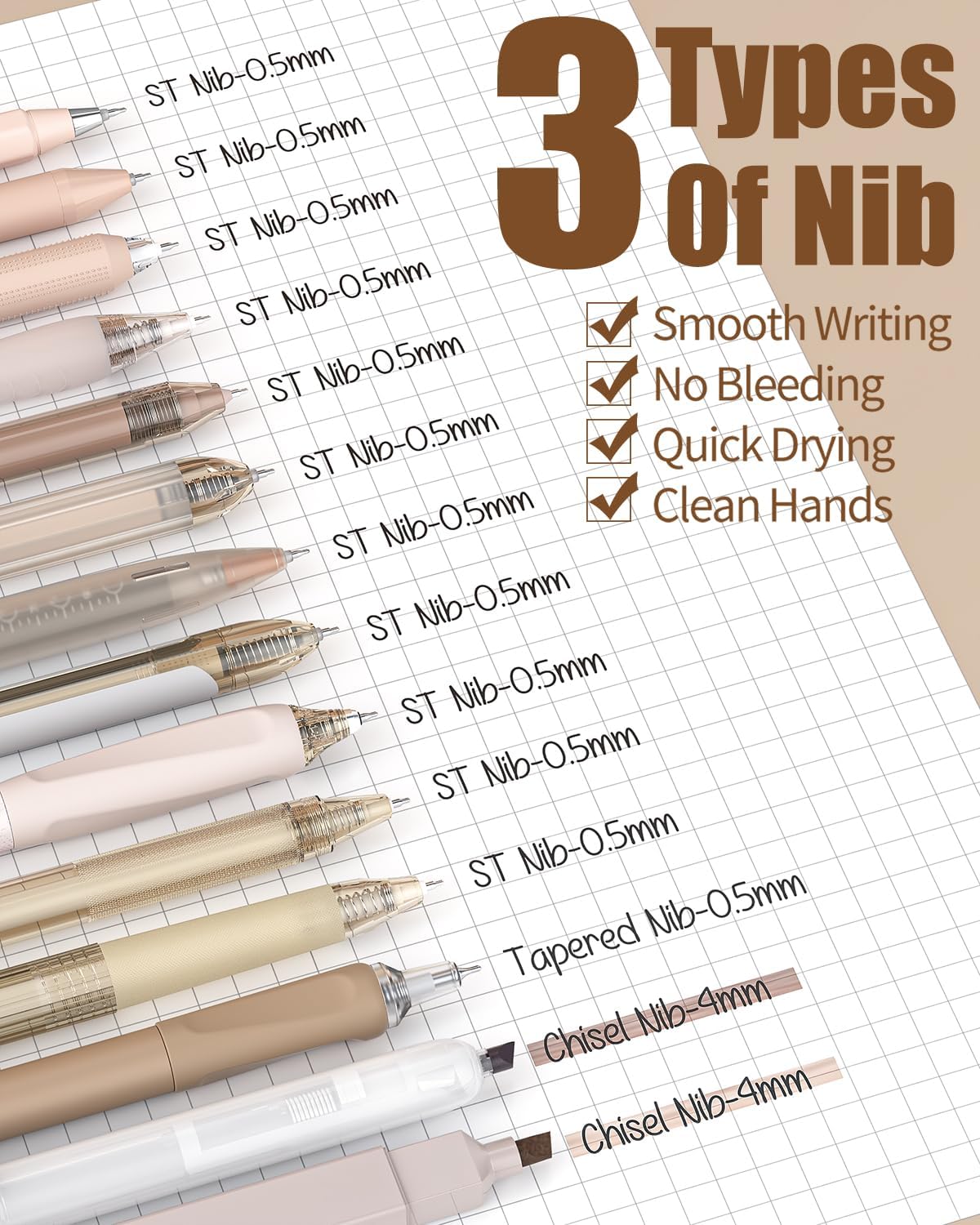 Four Candies 14Pack Pastel Gel Ink Pen Set,Cute Retractable 0.5mm Fine Point Pen,Note Taking Aesthetic Pens,12 Pack Black Ink Pens with 2Pack Highlighter, Smooth Writing Pens for School, Office(Brown)