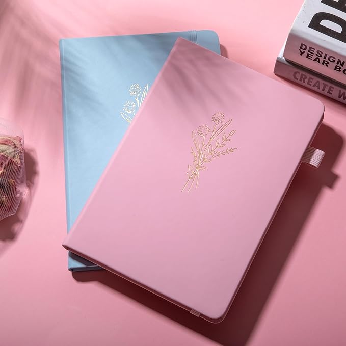 Lined Journal Notebook for Women Cute Leather Journals for Writing Aesthetic Floral Diary 192 Pages A5 Hardcover Journaling Notebooks with Pen Loop, 5.7 x 8.3 In, Pink