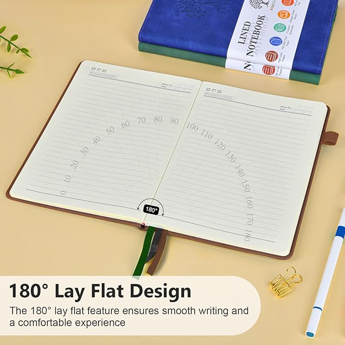 PERCUN Lined Journal Notebook for Men & Women, 160 Pages College Ruled Journal for Writing, A5 Hardcover Leather Notebooks for Work, School, Business, Travel, Daily Diary 5.9" x 8.5" - Brown