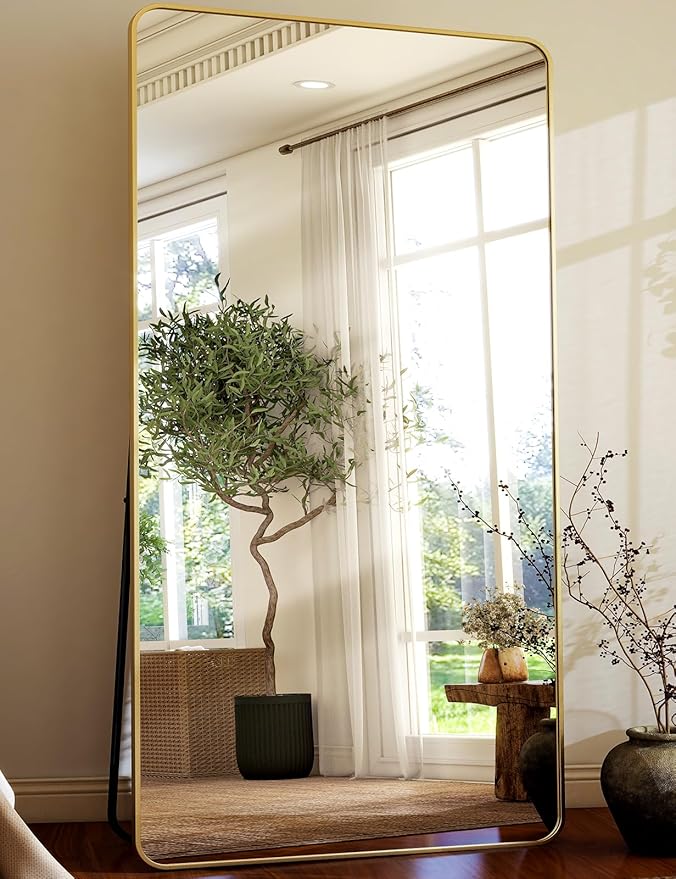 HARRITPURE 80x40 inch Oversized Full Length Mirror Aluminum Frame Floor Mirror Rectangular Full Body Mirror with Stand for Living Room,Bedroom,Cloakroom,Gold