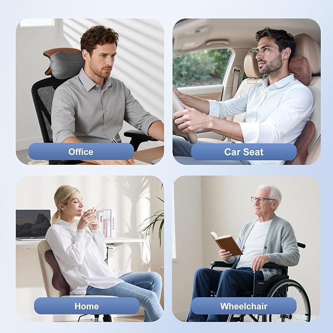 Coverado Car Lumbar Support Pillow and Car Neck Pillow Kit, Ergonomic Design Car Headrest Pillow for Driving, Relax Back Head Muscles Relieve Driving Fatigue, Breathable & Removable Cover, Coffee