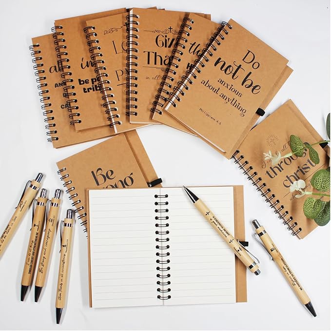 20Pcs Christian Gifts Prayer Journal,10 Bulk Spiral Notebooks with 10 Bible Pens for Christian Women Men, Church Supplies for Office School Visitor, Pocket Bible Journal Notebooks for Believer