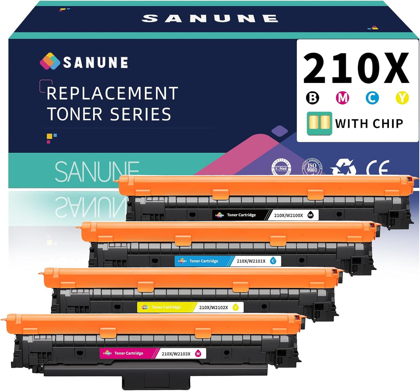 210X Toner Cartridges 4 Pack with chip Compatible for HP 210 X 210A Toner Cartridges Set for Color Laser Jet MFP 4301dw 4301fdn 4301fdw 4201dw 4201dn Printer Ink (‎1 Black/Cyan/Yellow/Magenta)