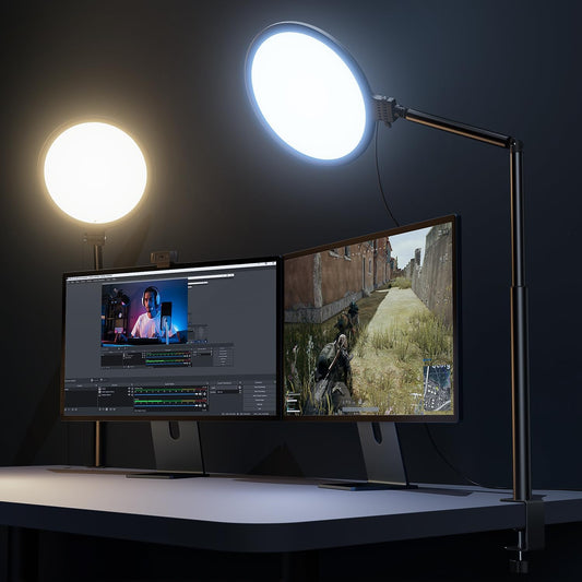 Weilisi 10.2" Desk Ring Light with Stand for Video Call, Ring Light for Desk with Clamp, 360° Rotate & Flexible Height Desk Light, Adjust Arm Desk Lamp for Home Office, Podcast, Gaming, Recording