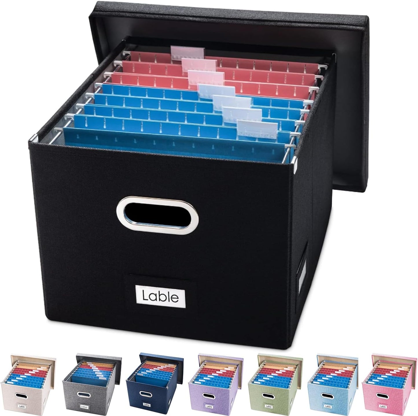 PRANDOM File Organizer Box - Set of 1 Collapsible Decorative Linen Filing Storage Hanging File Folders with Lids Office Cabinet Letter/Legal Size Black (17x14x11.2 inch)