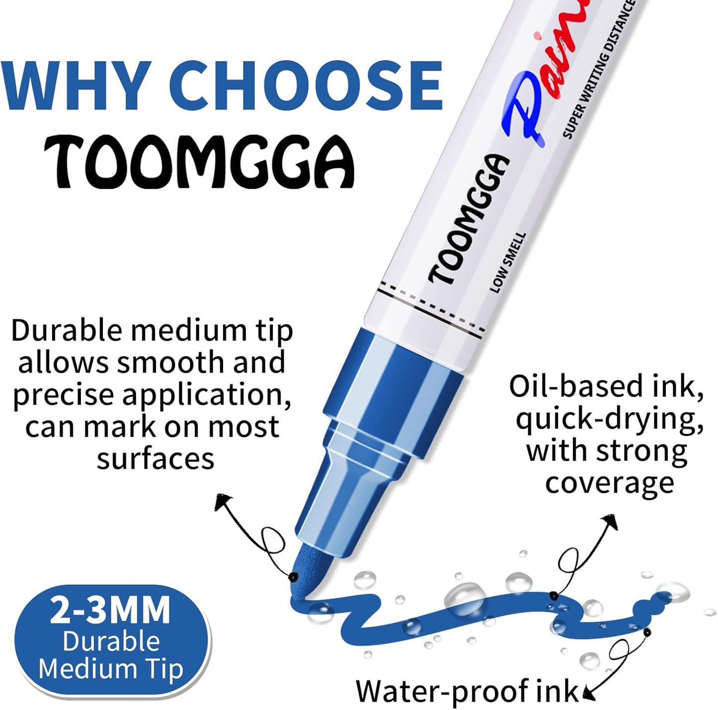 Blue Paint Pens Permanent Paint Markers - 24 Pack Oil Based Marking Pens, Medium Point, Quick Drying and Waterproof for Rock Painting Car Tyre Metal, Plastic, Canvas, Wood, Glass