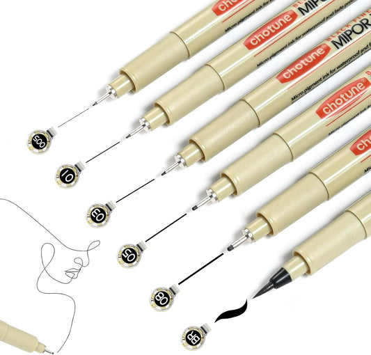 Micro Fineliner Set, 6 Pack Black Micro Fine Point Drawing Waterproof Archival Ink Multiliner Pens for Artist Illustration, Sketching, Technical Drawing, Anime, Manga