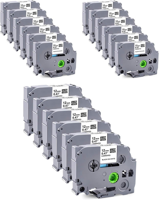 18 Pack Compatible with Brother P Touch Label Maker Tape Work for P Touch PT-D220 PTD220 PT-D210 PTD210 PT-H103w,12mm 0.47" Laminated White Label Tape TZe-231,1/2" Black on White, for PTH100 PTD400AD