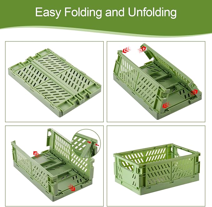 4-Pack Small Pastel Plastic Storage Baskets, Collapsible Crates for Organizing, Space-Saving Mini Bins for Classroom, Kitchen, Office, Bedroom (9.8" x 6.5" x 3.8")