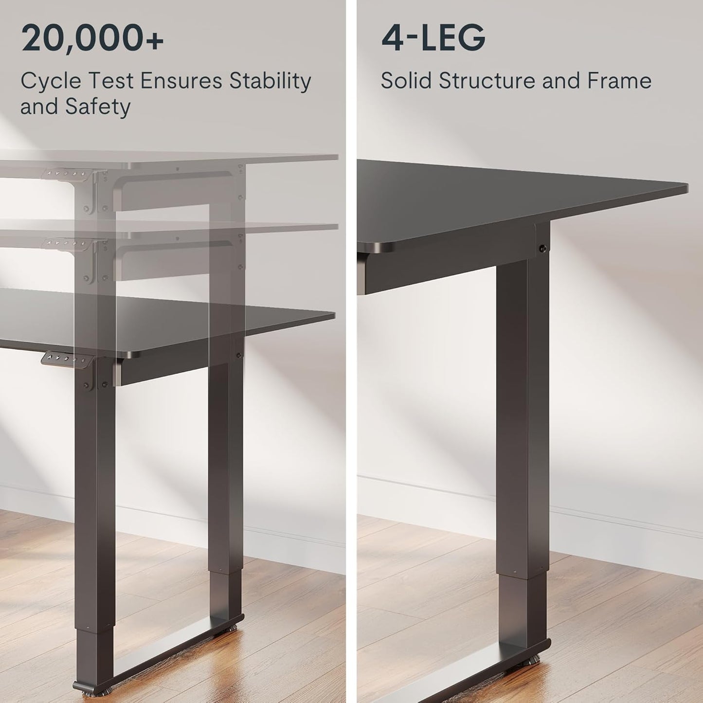 FLEXISPOT 4 Legs Standing Desk 63 x 28 Inch Electric Adjustable Height with Splice Board Home Office Sit Stand Up Desk, Black Top + Black Frame