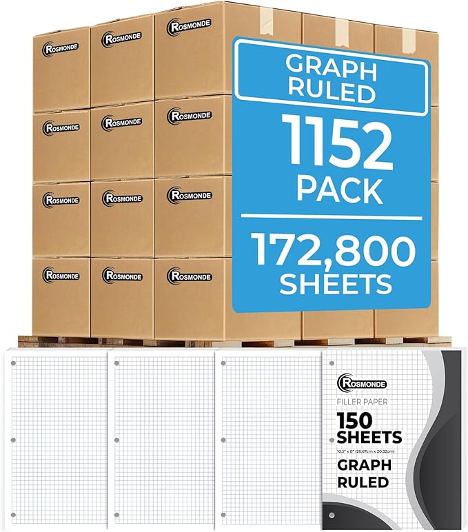 Graph Paper Bulk, 1152 Pack(Pallet), 172800 Sheets, 4x4, Pallet of Loose Leaf Paper, 8" x 10.5", Bulk Graphing Paper, 3 Hole Punched for Binder, Grid Paper, Quad Ruled Paper, 4-7 Days Transit