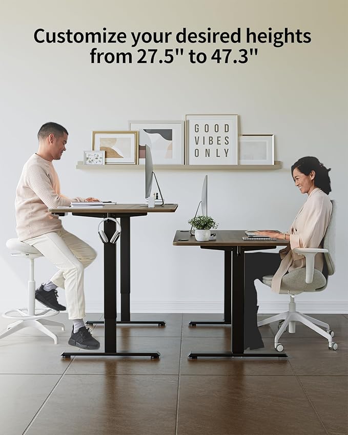 FEZIBO One-Piece Standing Desk Adjustable Height Stand up Home Office Desk, 55x24 Inch Electric Standing Computer Desk, with 4 Memory Presets, Fixable casters, Black Walnut