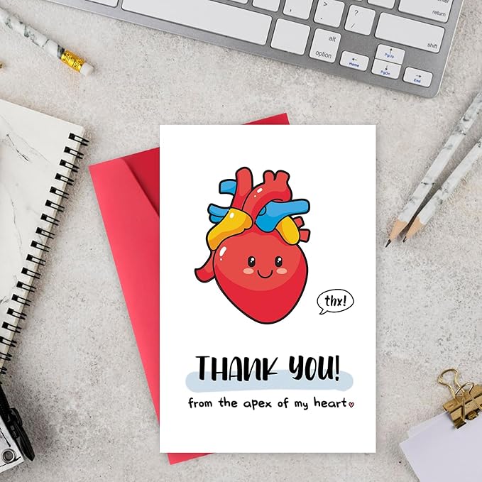 Cute Thank You Card for Heart Surgeon, Funny Thank you Gift for Women Men, Appreciation Card for Doctor Nurse Medical Staff, Thank You from the Apex of My Heart