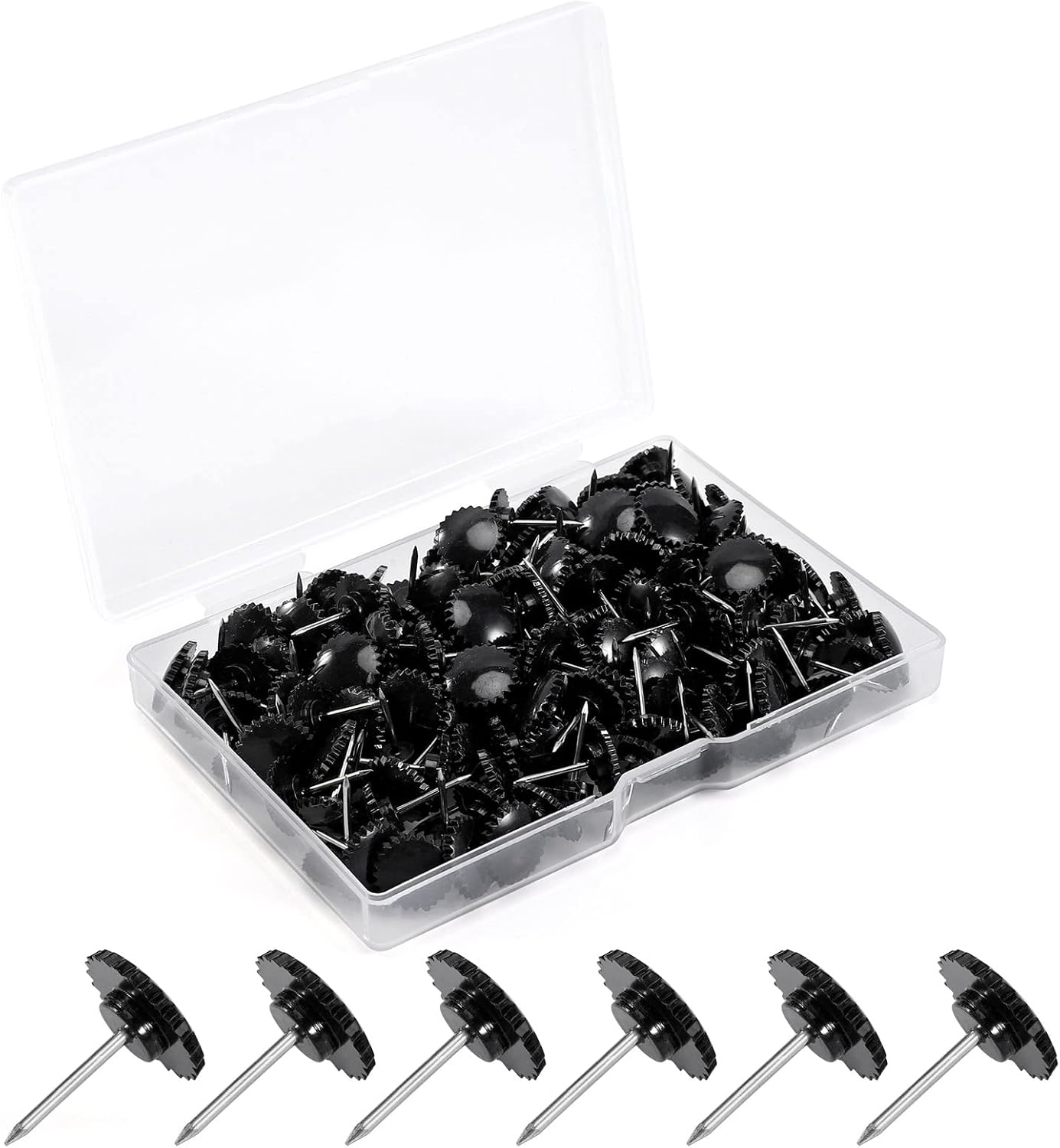 150PCS Black Push Pins, Standard Clear Thumb Tacks Steel Point and Transparent Plastic Head for Bulletin Board, Fabric Marking, Crafts and Office Organization