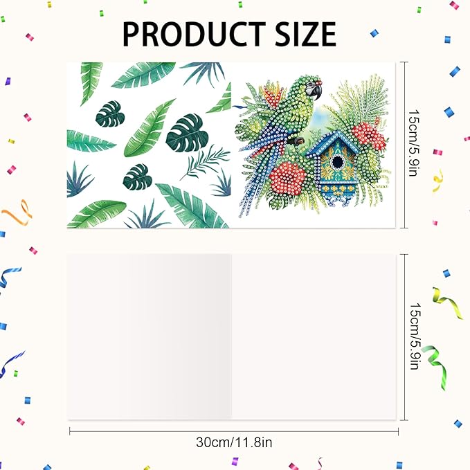 Tontut 6pcs Diamond Art Painting Kit Greeting Card, Bird on The House 5D DIY Diamond Handmade Holiday Greeting Card with Envelope, Holiday Gift Congratulation
