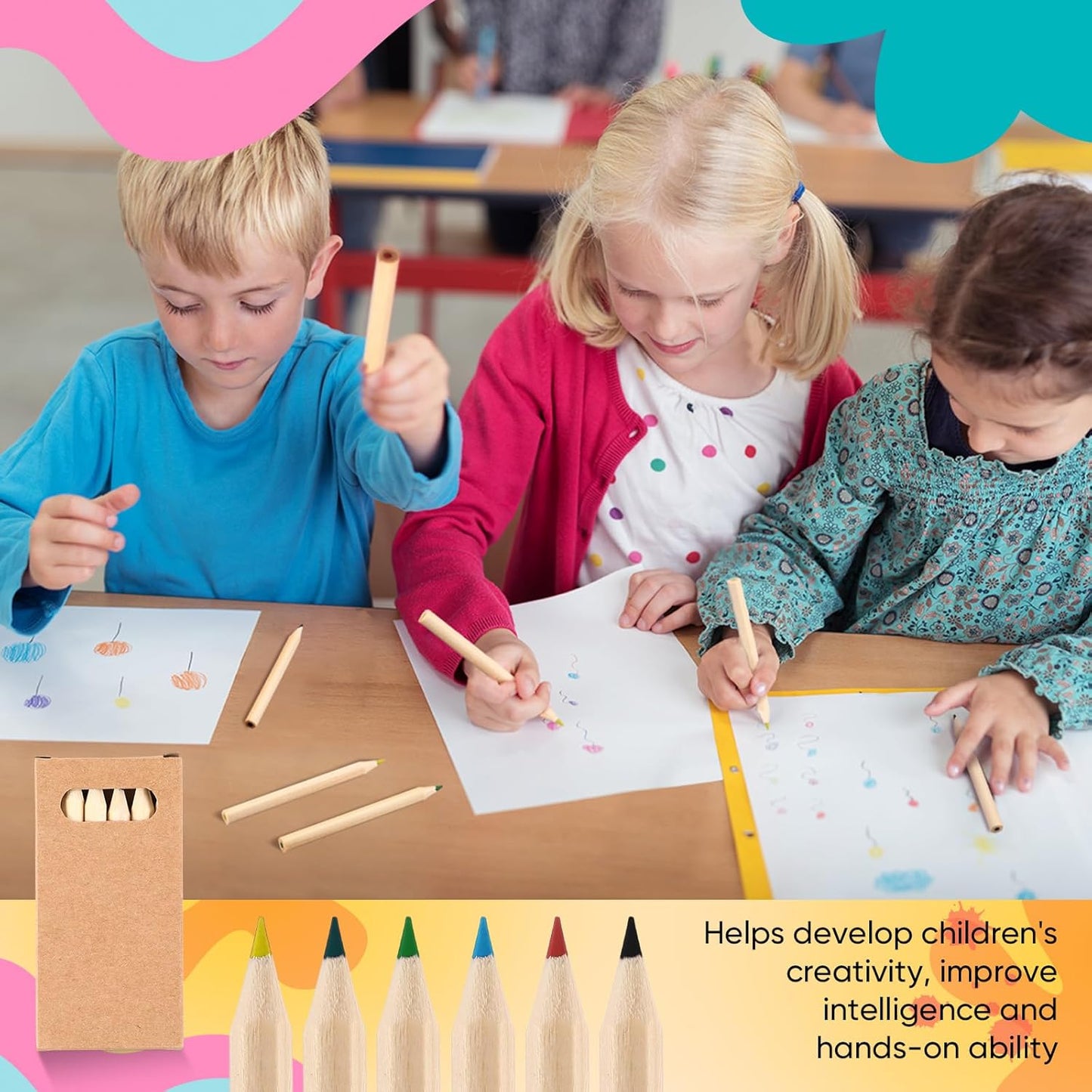 Faccito 10 Packs Mini Drawing Colored Pencils for Kids 3.5 Inch Portable Short Fat 6 Different color Pre Sharpened Pencils in Bulk for Children Painting Classroom School Supplies