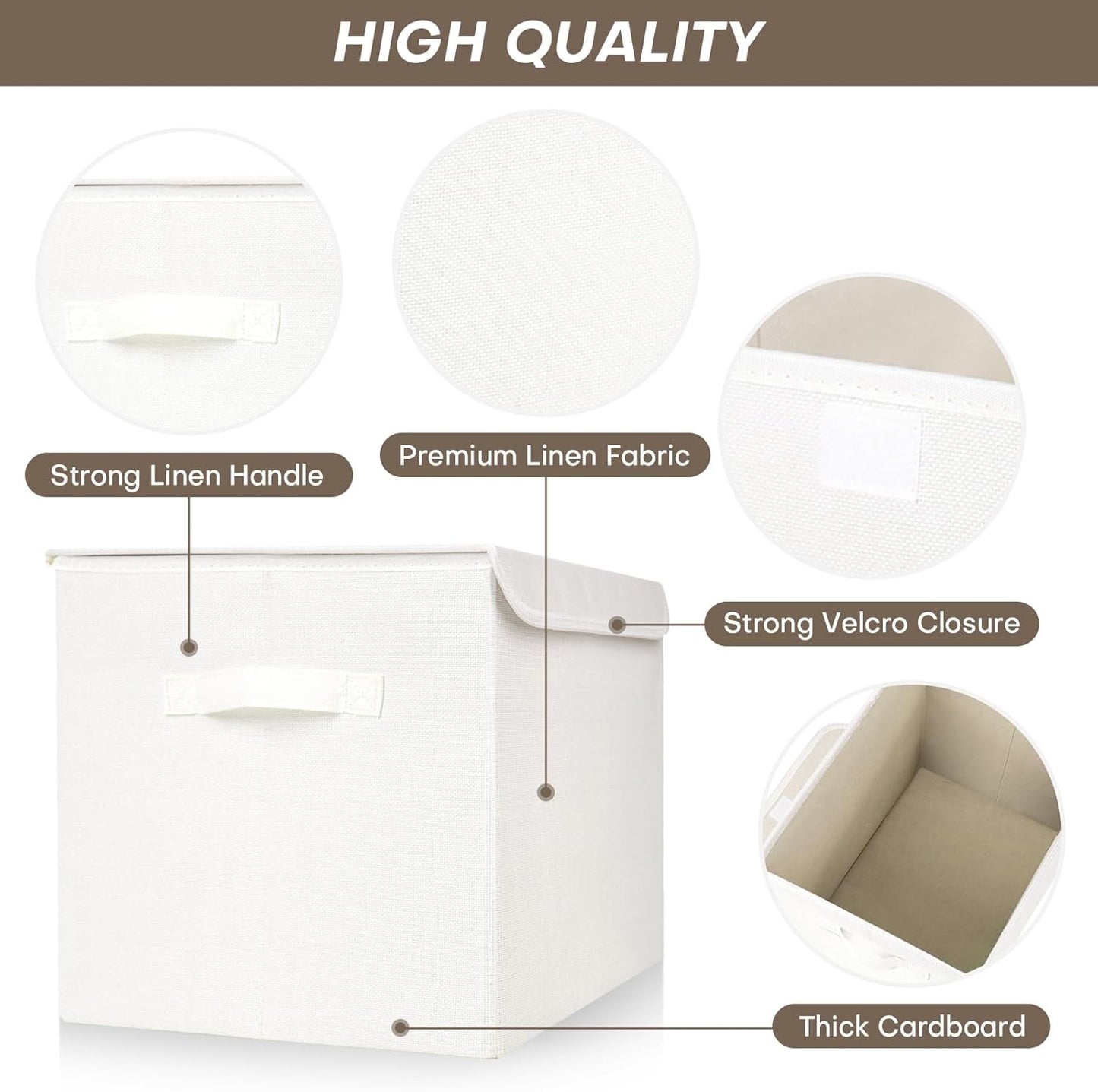 Large 17" 42 Quarts Collapsible Stackable Storage Bins with Lids [3-Pack] Foldable Fabric Linen Storage Boxes Cube, Closet Organizer Baskets with Label (16.7 x 12 x 12", White)